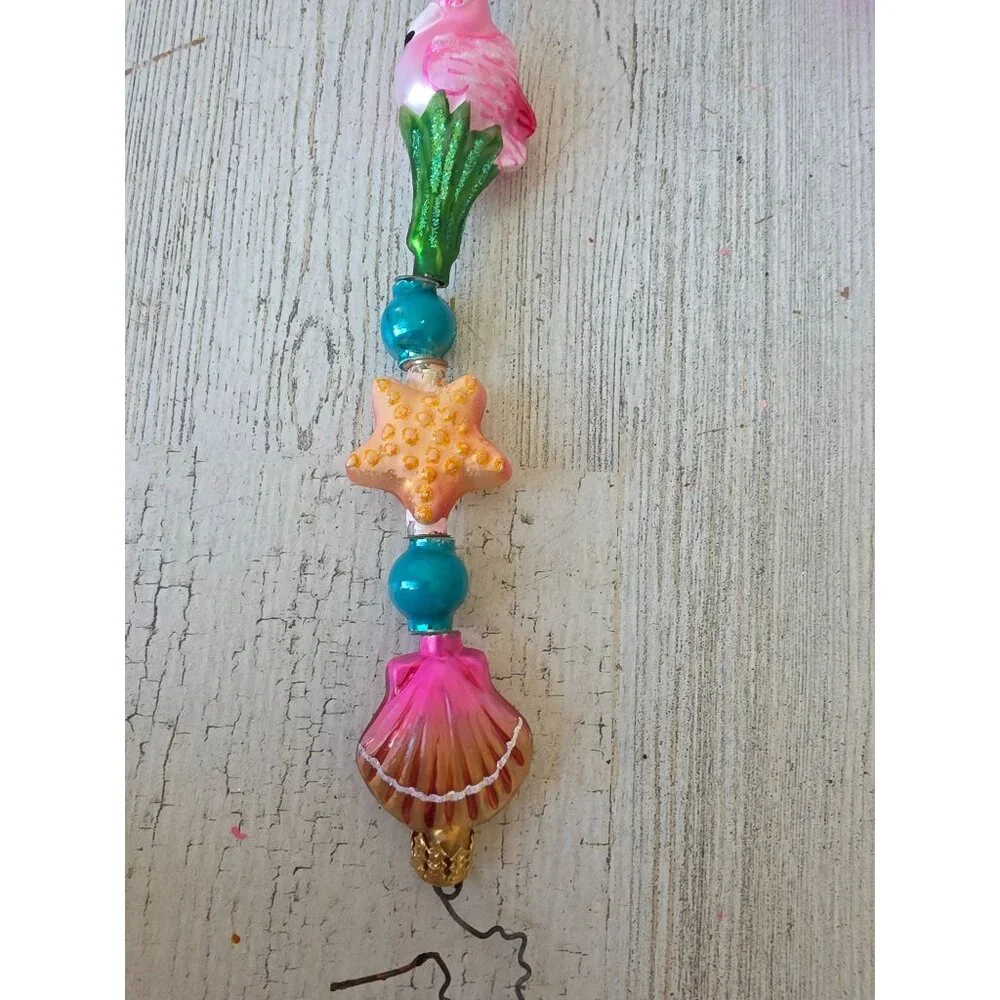 Vintage radko flamingo‎ keys shell Garland glitter pink tropical Xmas tree